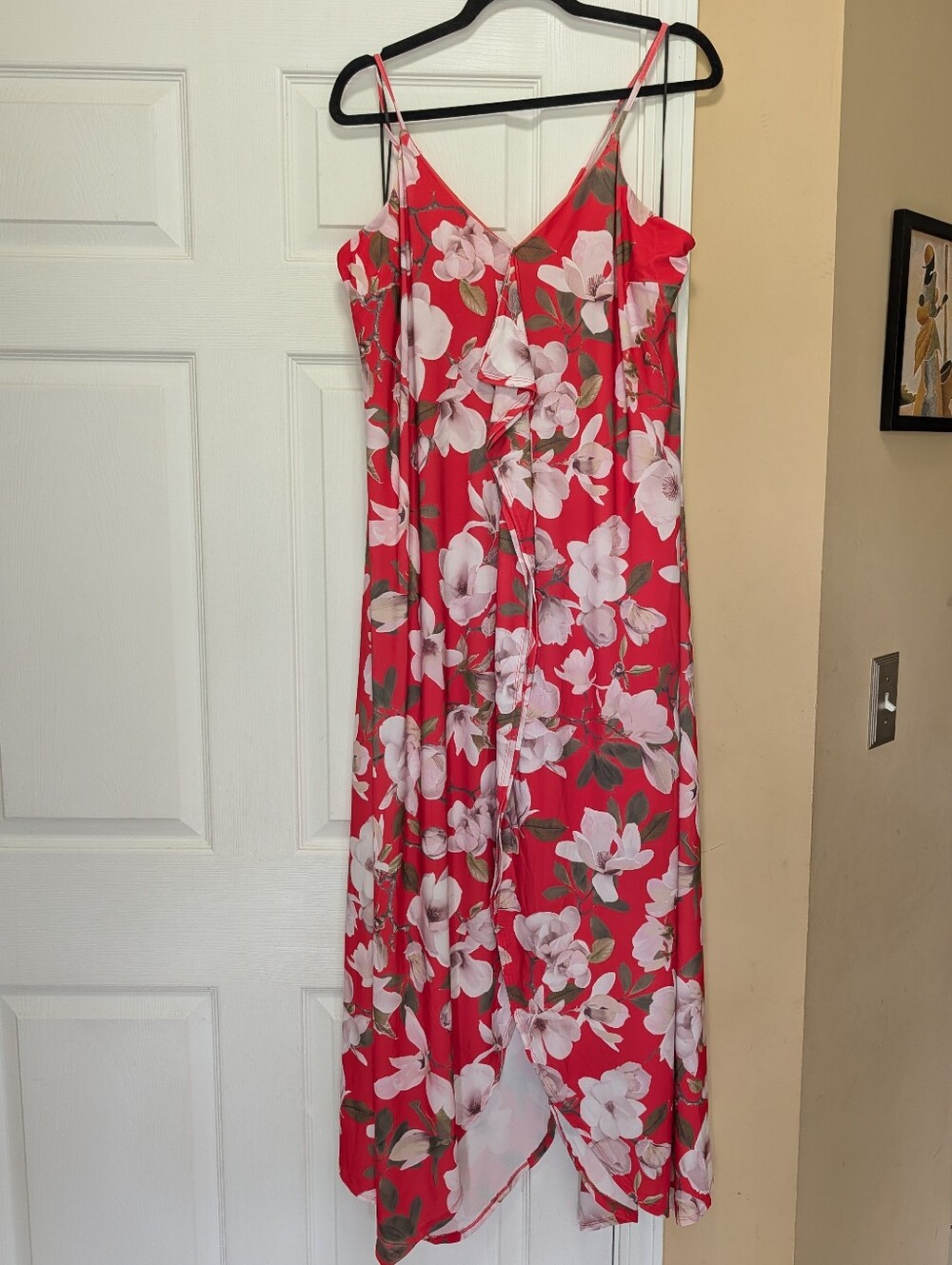 Brand New Express Floral Ruffle Asymmetric Hem Tie Back Loose Fit Maxi Dress